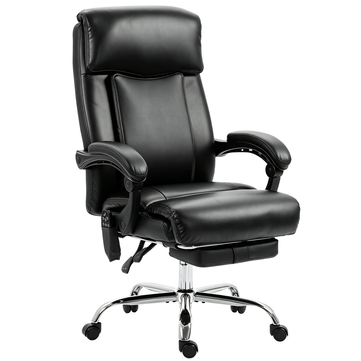 Fauteuil de Bureau Massant Vibrant et Chauffant, Chaise Bureau Ergonomique en PU avec Hauteur Réglable, Noir-0