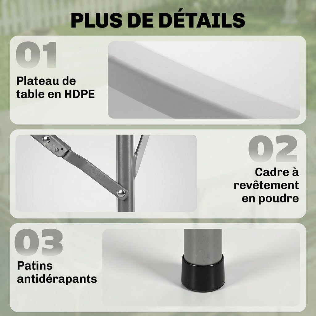 Table ronde de jardin pliante Ø122 cm peut accueillir 6 personnes pour évènement, structure métal, plateau HDPE-5