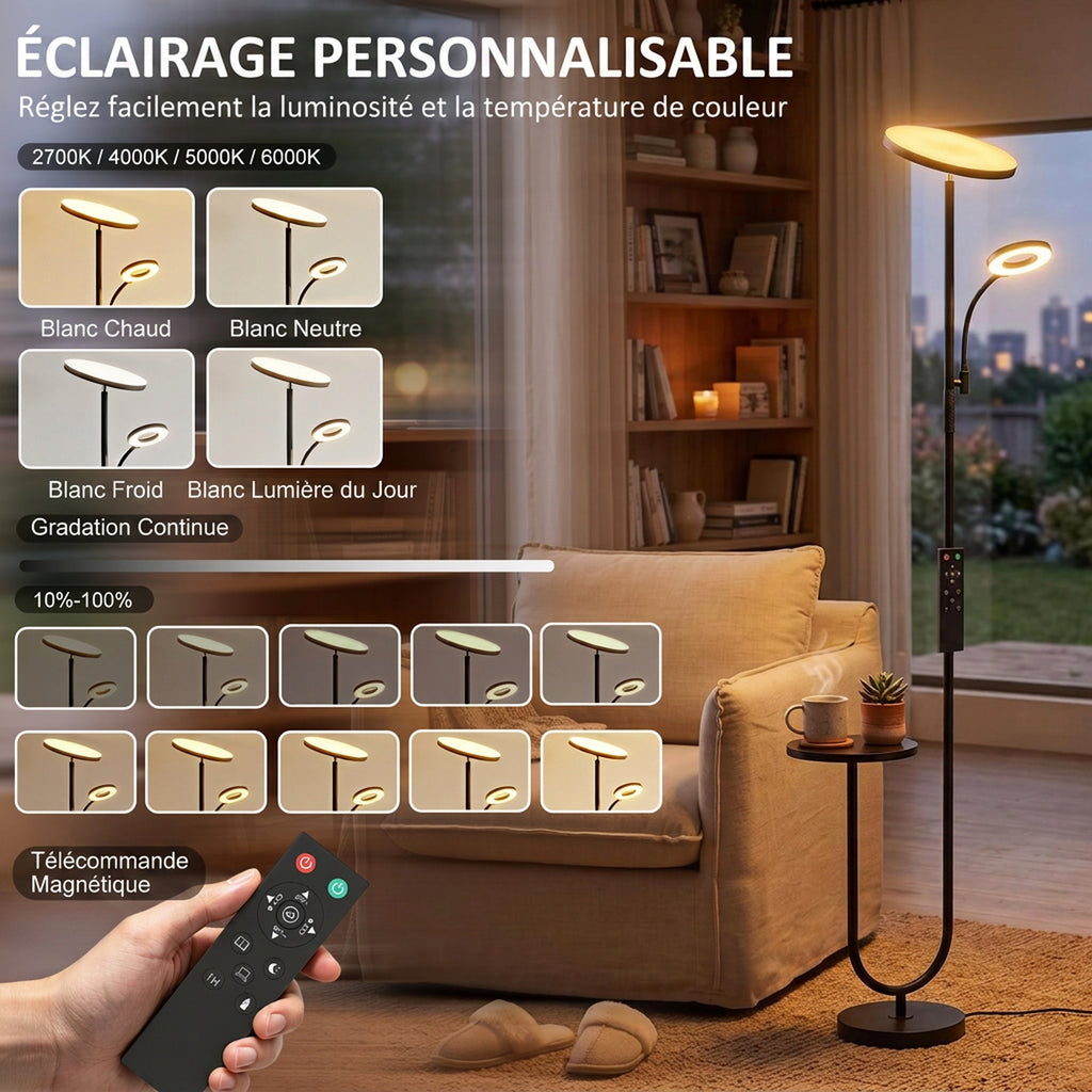 Lampadaire LED Dimmable 42W 4840LM Liseuse Réglable et Tablette Lampadaire sur Pied Salon 2700K-6000K Télécommande Noir-5