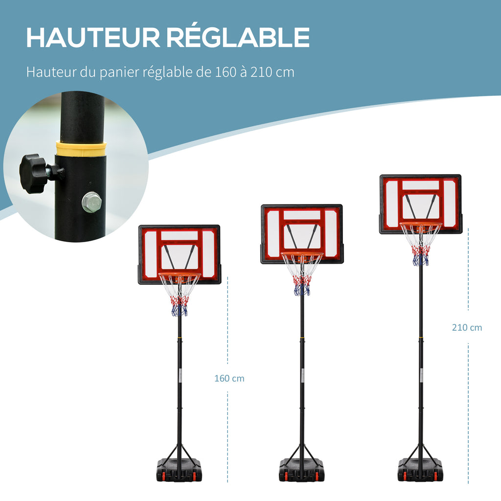 Panier de basket extérieur hauteur réglable 160–210 cm panier de basket sur pied à roulettes base remplissable noir-3