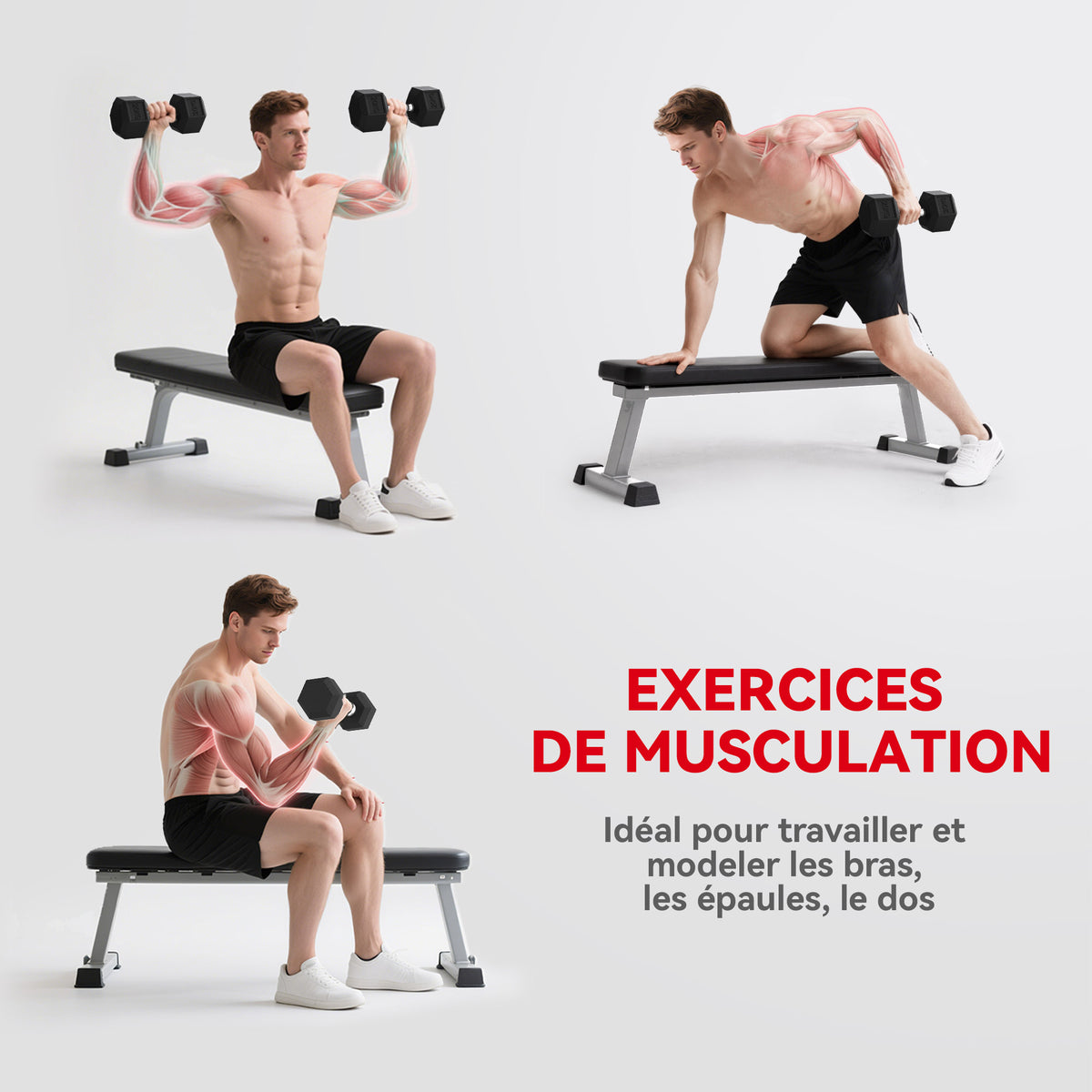 Haltère courte poids 20 Kg - 1 pièce, Haltère hexagonale entraînement musculaire & haltérophilie - métal caoutchouc noir-6