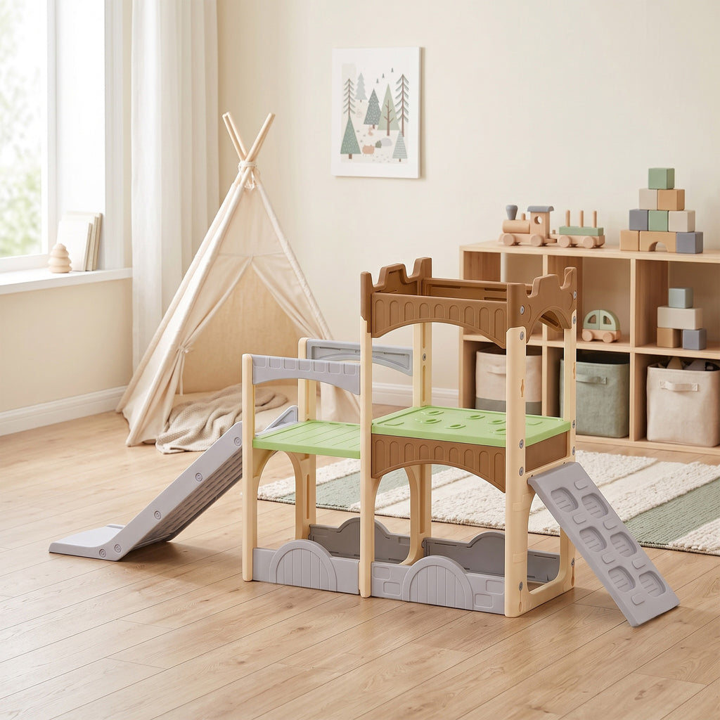 Toboggan pour Enfant 5 en 1 avec Mur d'Escalade, Espace de Rangement et Doubles Plateformes, 3 à 6 Ans, Multicolore-1