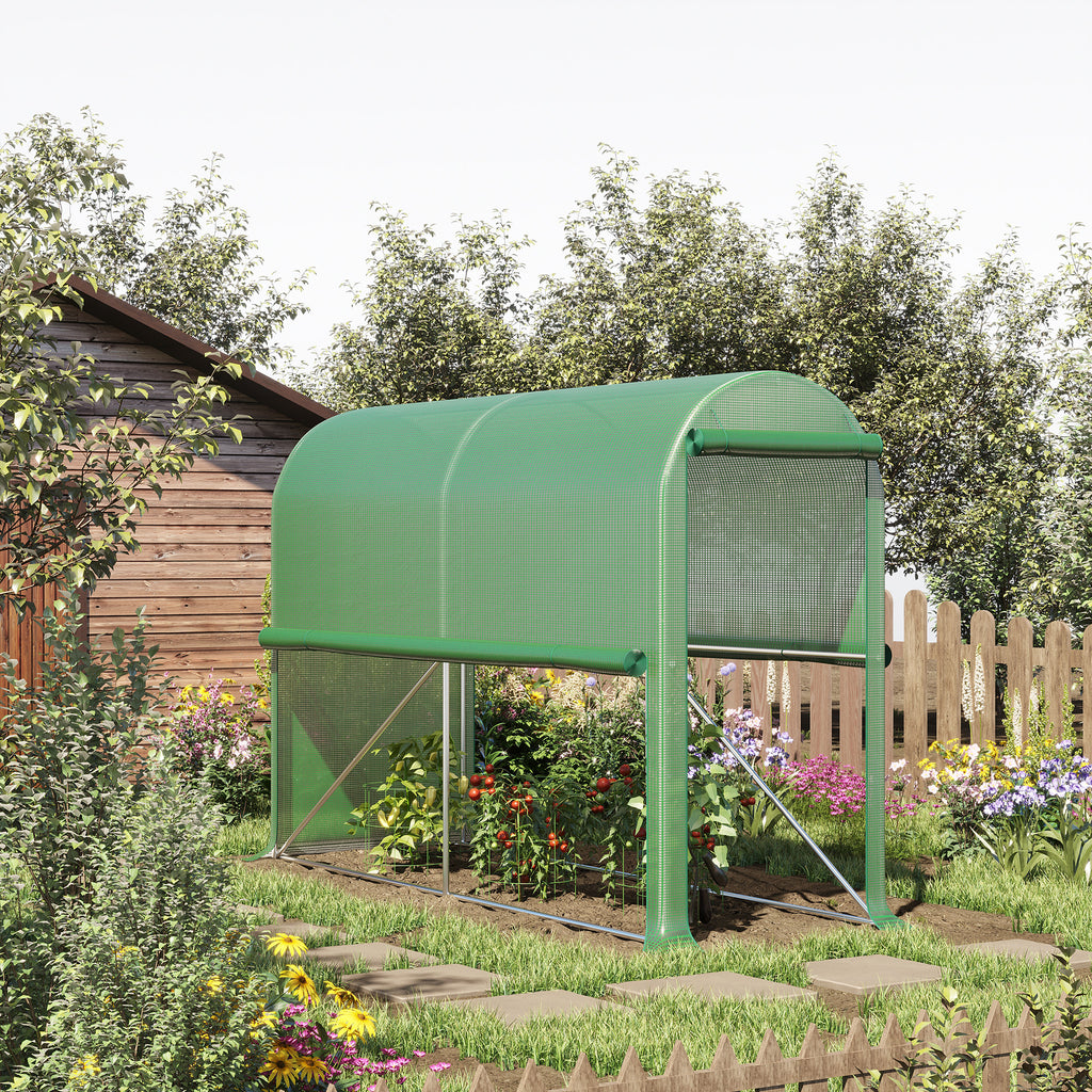 Serre de jardin PE, serre de balcon, bâche renforcée 140 g/m², châssis en acier, porte zippée enroulable, pour légumes plantes fleurs, intérieur et extérieur, 300 x 100 x 200 cm, vert-9