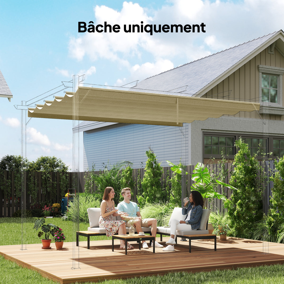 Toile de toit pour pergola tonnelle rétractable de 4 x 3 m - toile uniquement 350 x 260 cm beige-1