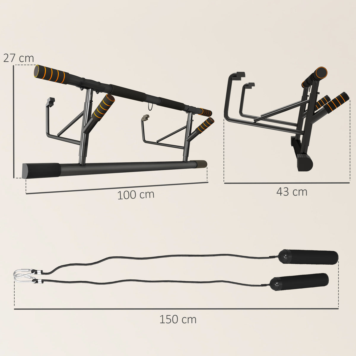 Barre de traction barre traction porte avec bandes de résistance poignées rembourrées 100 x 43 x 27 cm noir-2