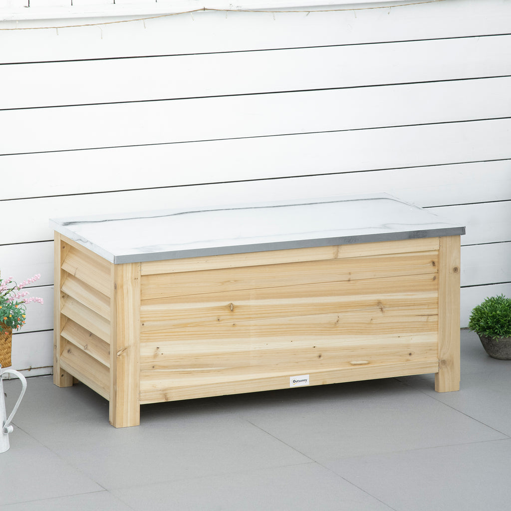 Coffre de jardin en bois et couvercle en métal galvanisé 155L avec vérins - 110 x 50 x 50 cm-1