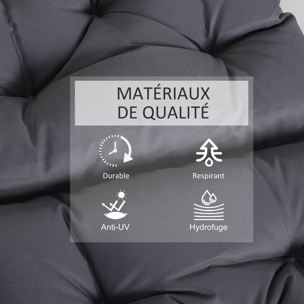 Lot de 2 coussins de chaise d'extérieur, galette de chaise avec attaches, coussins de jardin pour terrasse ou balcon, 98 x 50 x 8 cm, gris-4