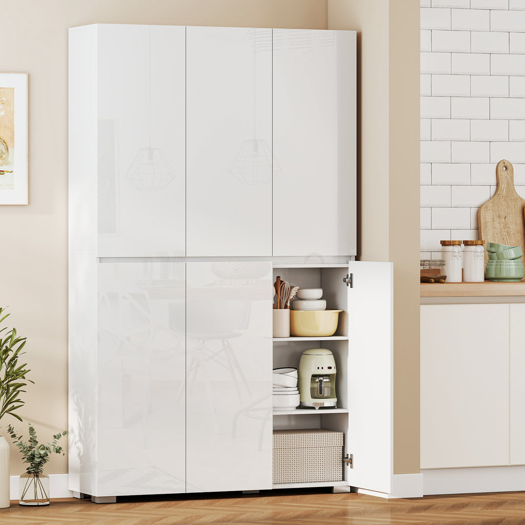Buffet haut cuisine armoire de cuisine à haute brillance 6 portes à fermeture douce étagères réglables blanc-1