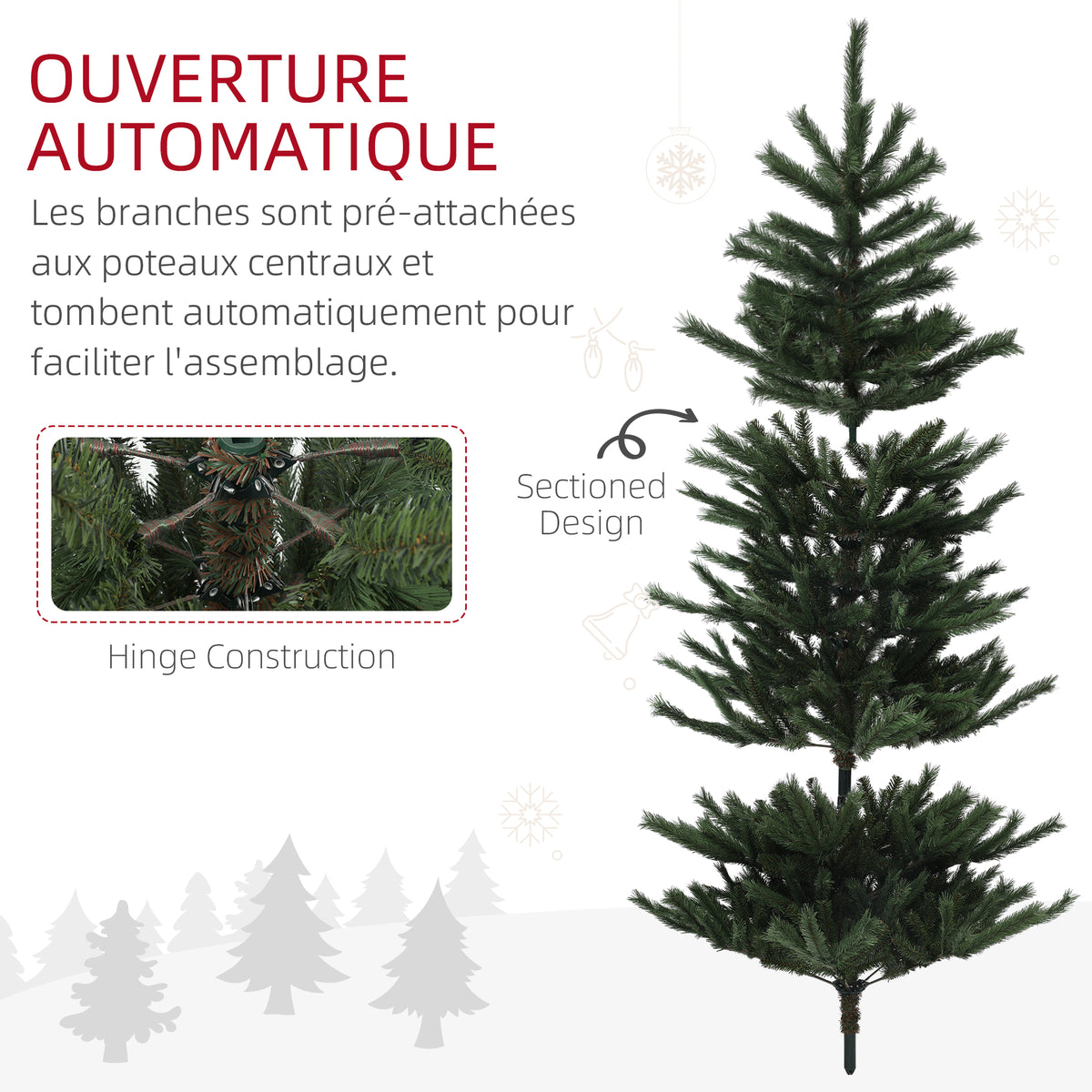 Sapin de Noël artificiel 180 cm Arbre de Noël avec support en acier pliable, 467 Branches, décoration de Noël, Vert-5