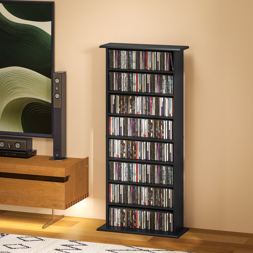 Rangements pour CD et DVD avec 8 compartiments et 6 étagères réglables, capacité max. 360 CD/185 DVD et Blu-ray, noir-9