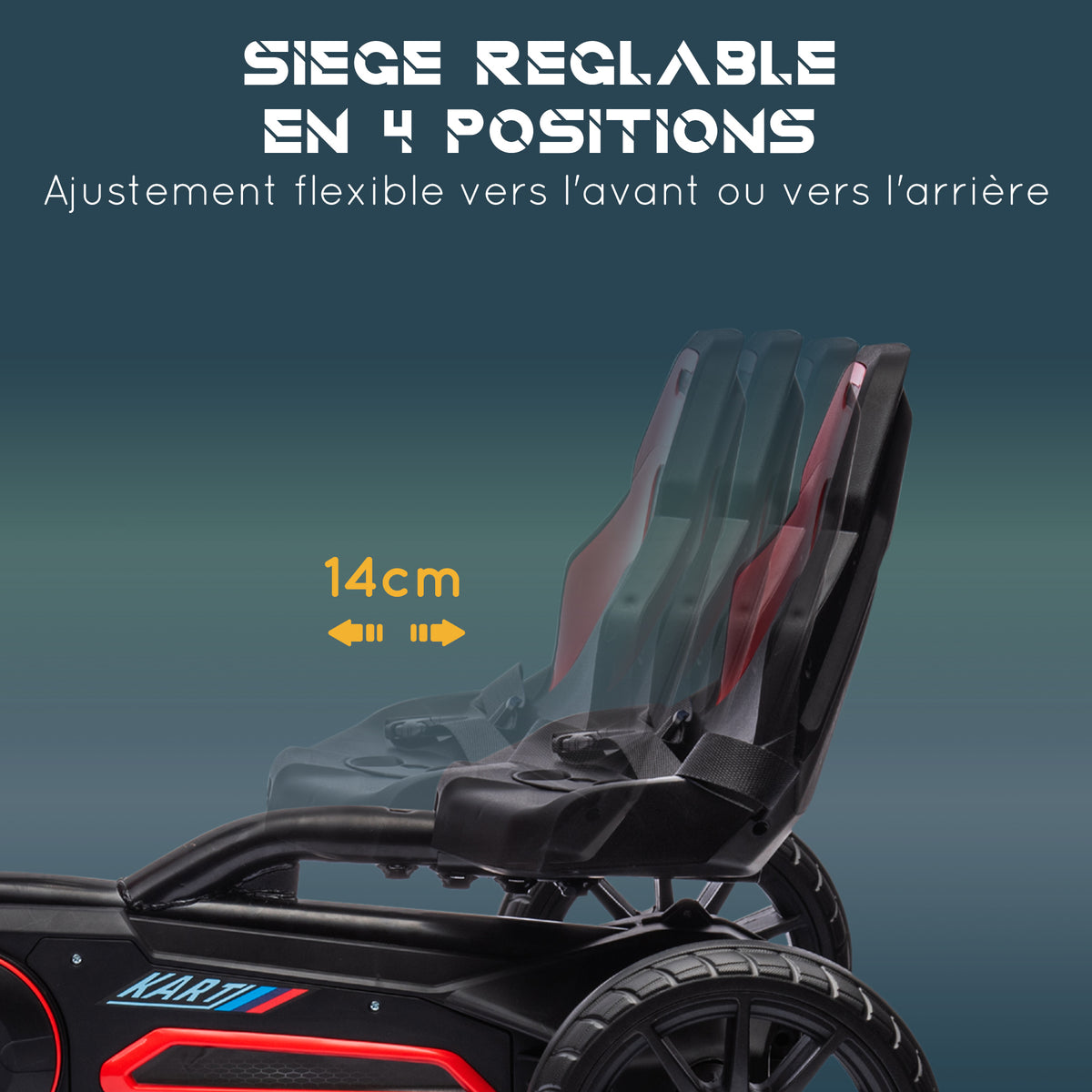 Kart à pédales pour enfants avec siège ajustable 4 positions et roues en EVA 100 x 58 x 58,5 cm rouge et noir-3