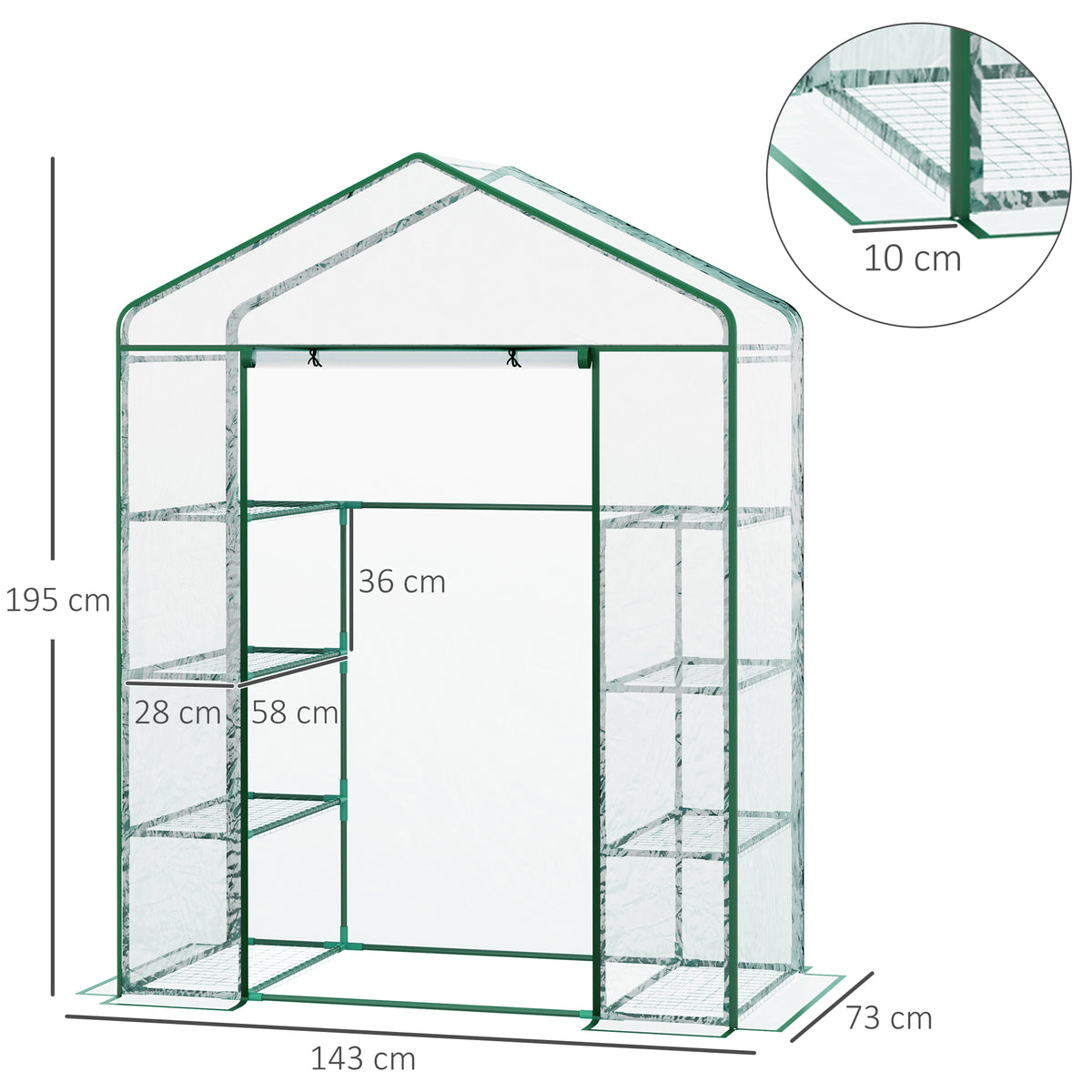 Serre de jardin 8 étagères bâche transparente PVC porte enroulable 143 x 73 x 195 cm - transparent-2