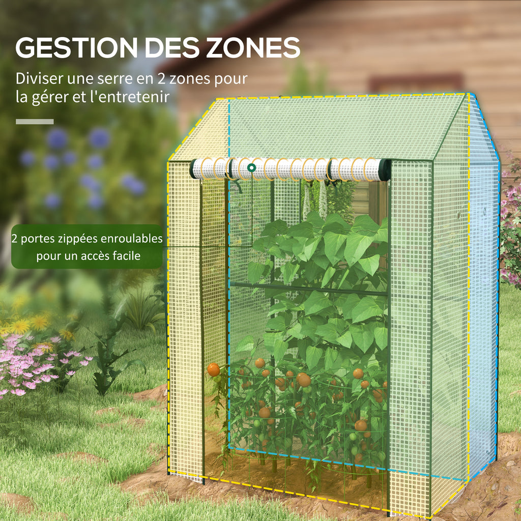 Serre de jardin avec 2 espaces et 2 portes enroulables - 0,8 m² Serre à tomates dim. 1L x 0,8l x 1,5H m, Acier et PE-3