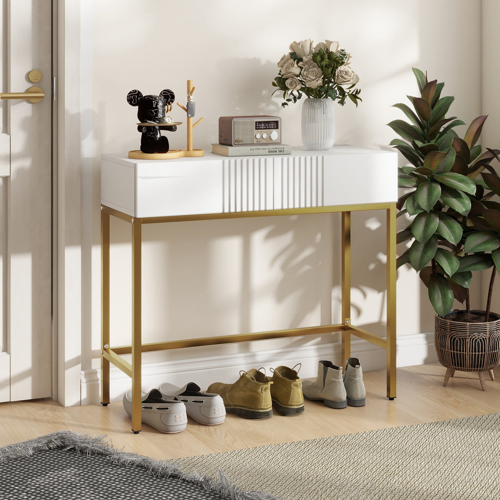 Table console console meuble avec 2 tiroirs base en acier avec pieds antidérapants 80 x 31,5 x 75 cm blanc-9