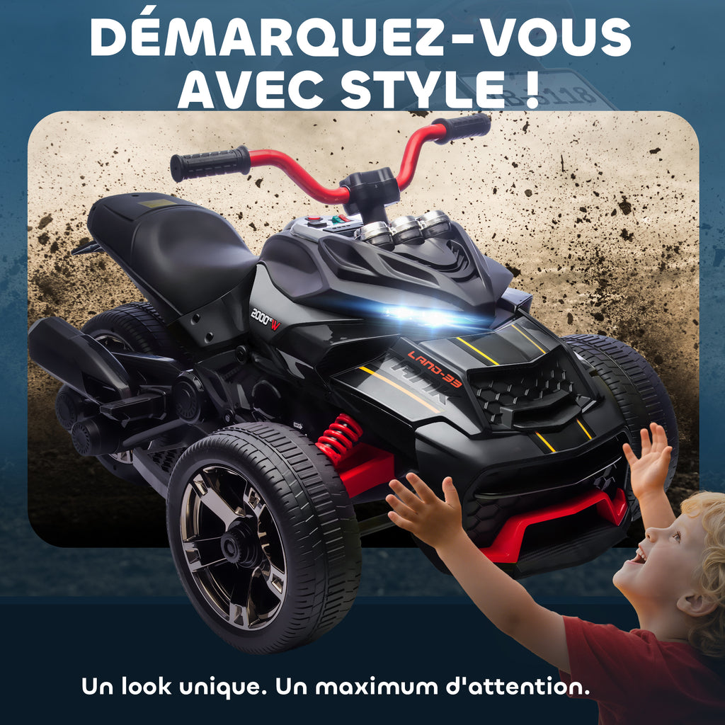 Quad électrique enfants voiture électrique enfants 12V 3 roues 2 moteurs lecteur MP3, klaxon, 2 vitesses 3-5 km/h noir-6