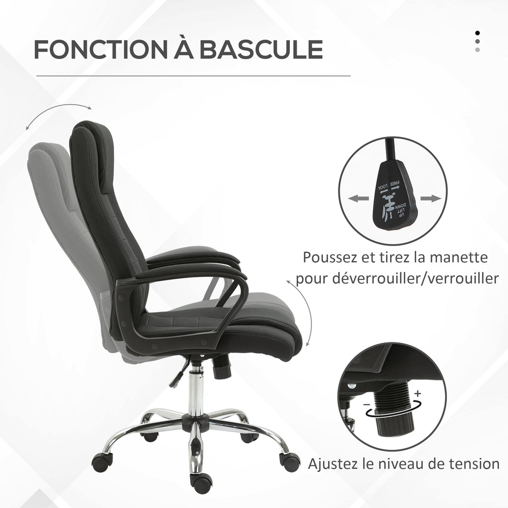 Fauteuil de bureau à roulettes chaise manager ergonomique pivotante hauteur réglable lin noir-5