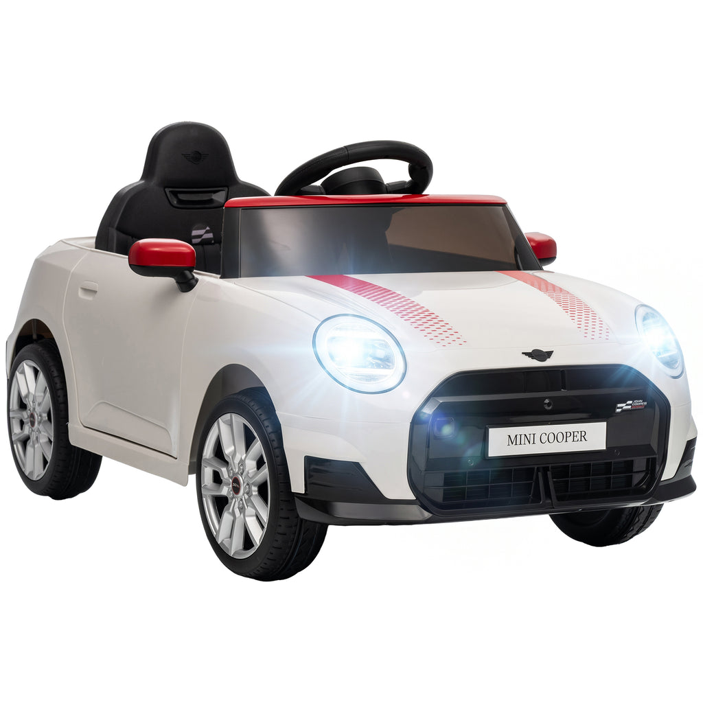 Voiture Électrique Enfants 12V MINI Cooper, Véhicule Électrique, 3-6 km/h, 2 Moteurs, Télécommande, pour 3-5 Ans, Blanc-0