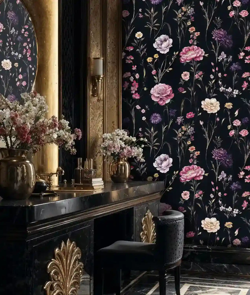 Papier peint jardin fleuri sombre