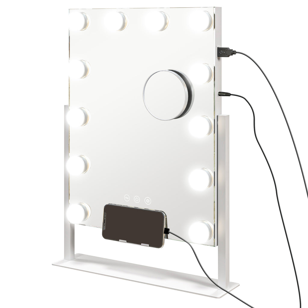 Miroir Hollywood avec LED 12 ampoules, luminosité réglable, rotation à 360°, grossissement 10X, touche tactile, blanc-0