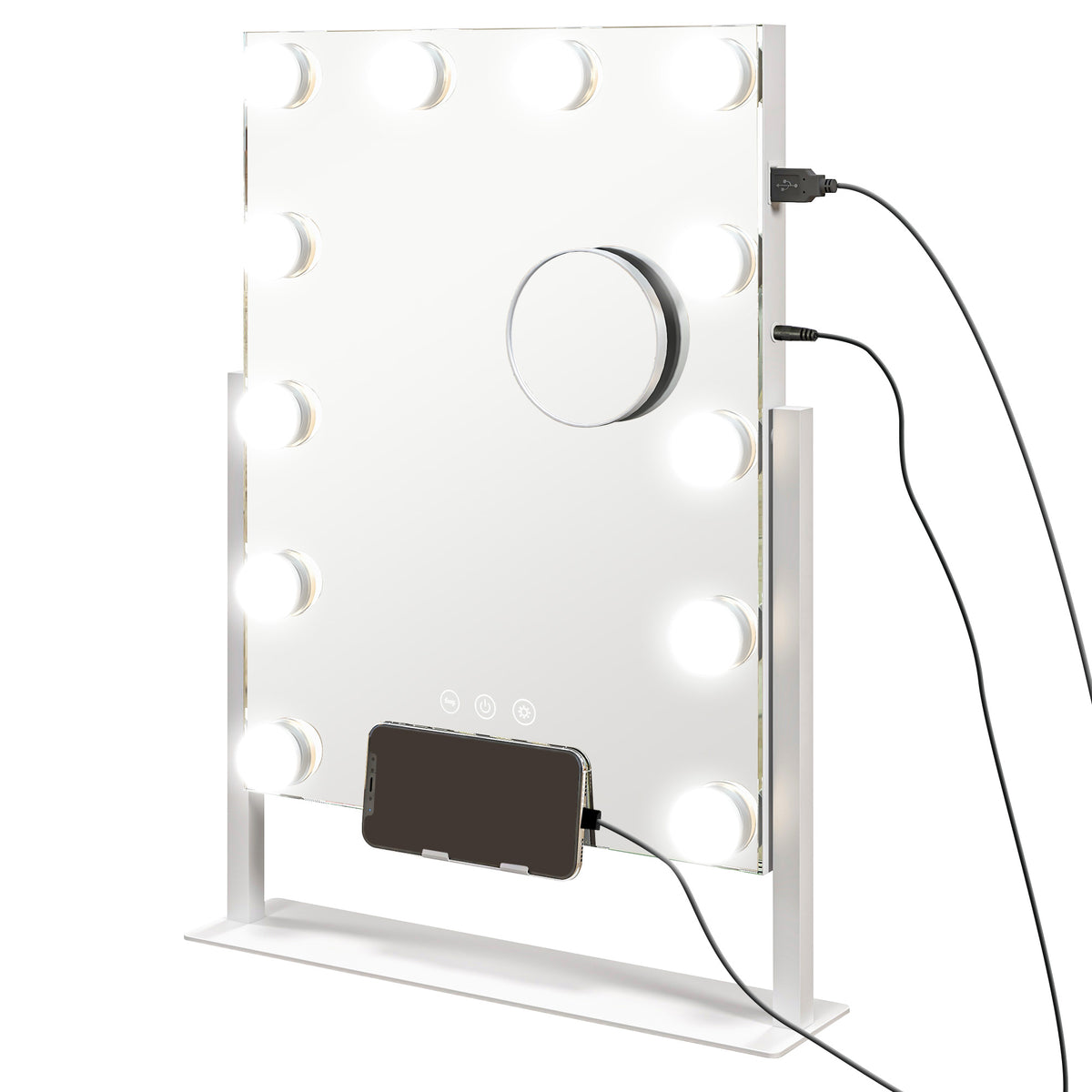 Miroir Hollywood avec LED 12 ampoules, luminosité réglable, rotation à 360°, grossissement 10X, touche tactile, blanc-0