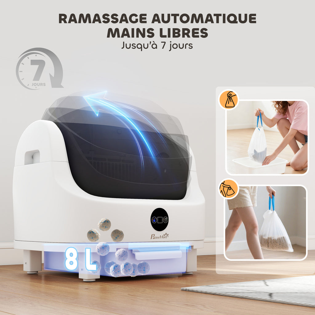 Litière chat autonettoyante bac à litière pour chat automatique ouvert isolation des odeurs/protection de sécurité blanc-4