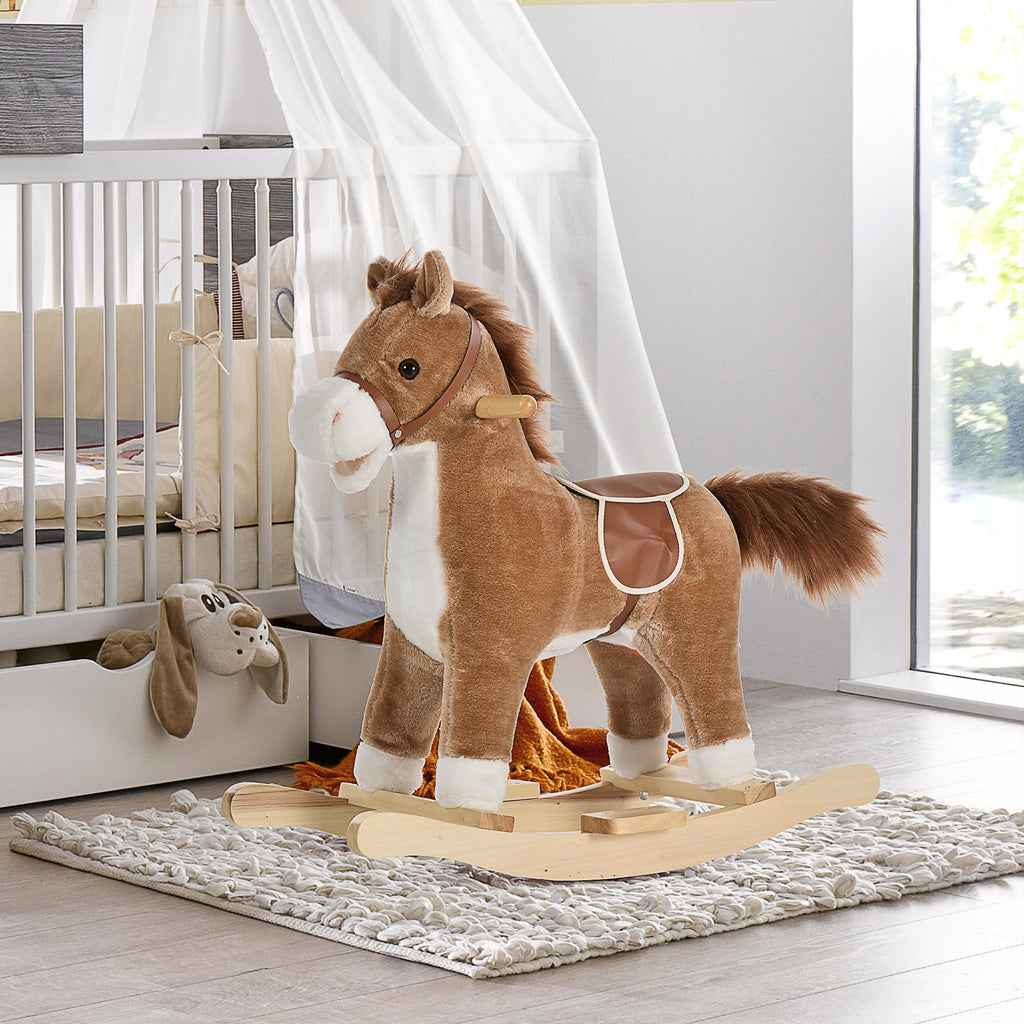 Cheval à Bascule Selle Grand Confort Peluche Courte Douce Bois peuplier Brun dim. 65L x 32,5l x 61H cm-9