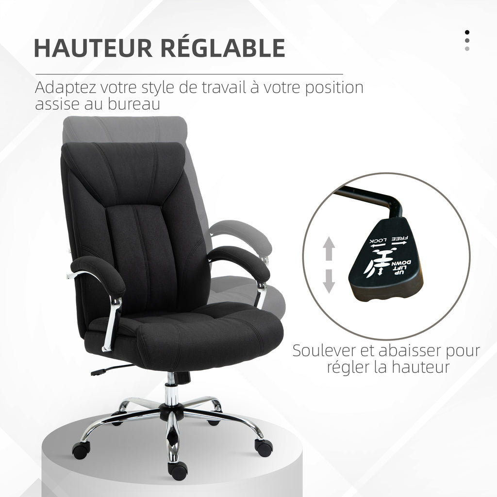 Fauteuil de bureau, chaise de bureau ergonomique, hauteur réglable, dossier haut, fonction de bascule, 65x78x118cm, noir-3