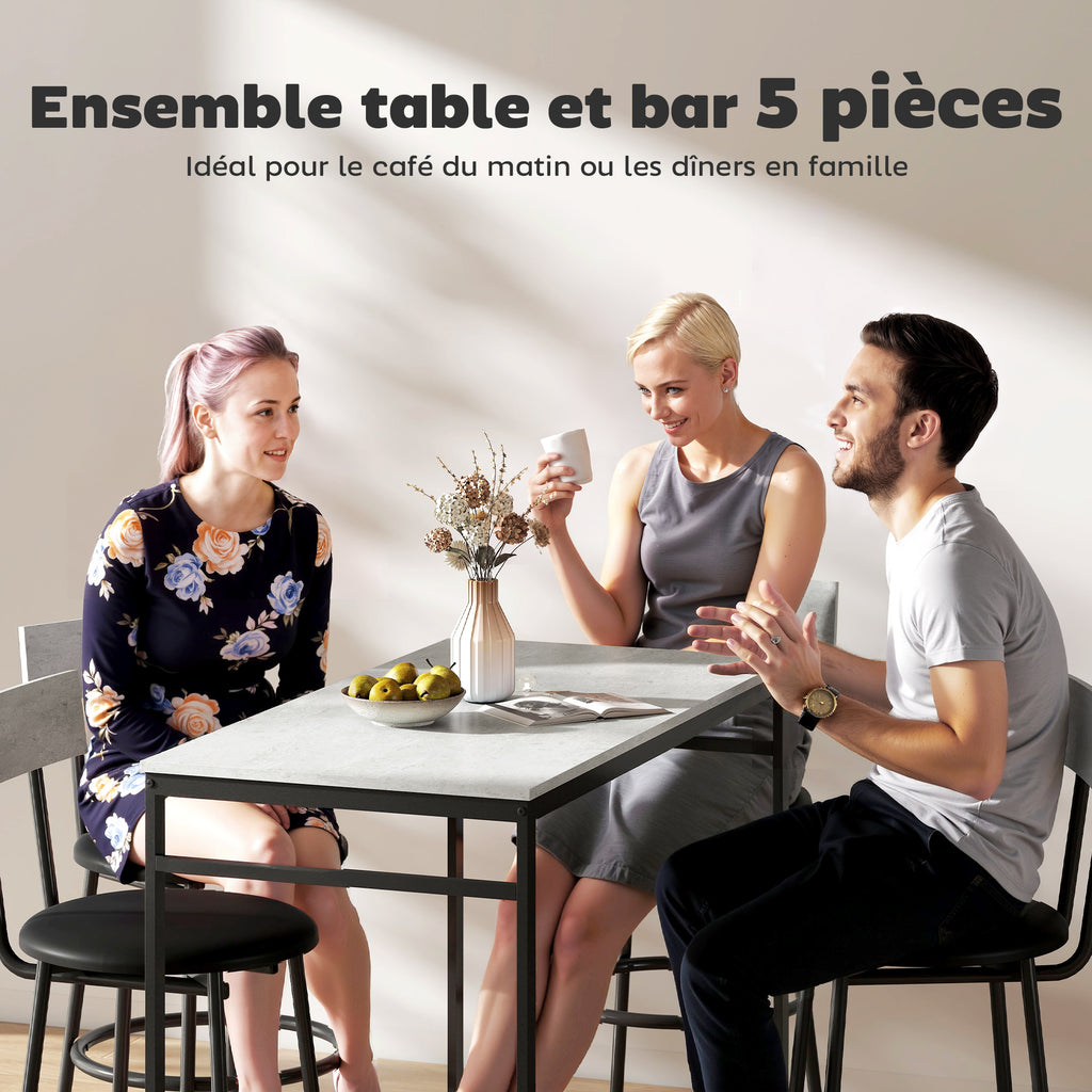 Ensemble table de bar avec tabourets, table haute bar et 4 tabourets, structure en acier, 110 x 55 x 90 cm, blanc-3