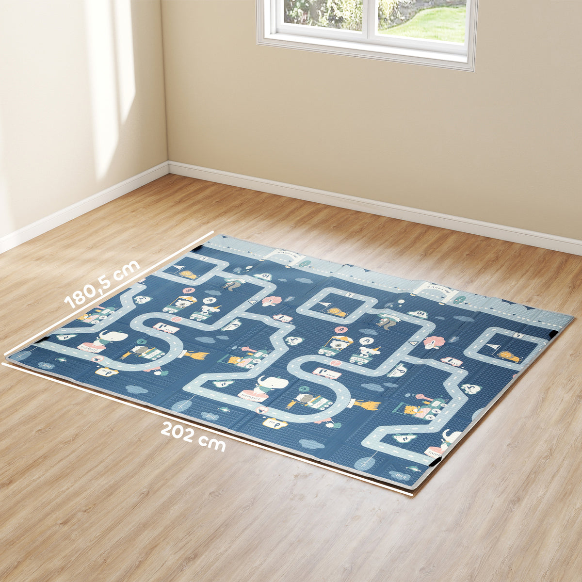 Tapis de jeu pour bébé pliable et réversible, tapis de sol en mousse épais, 202 x 180,5 x 1 cm, multicolore-2