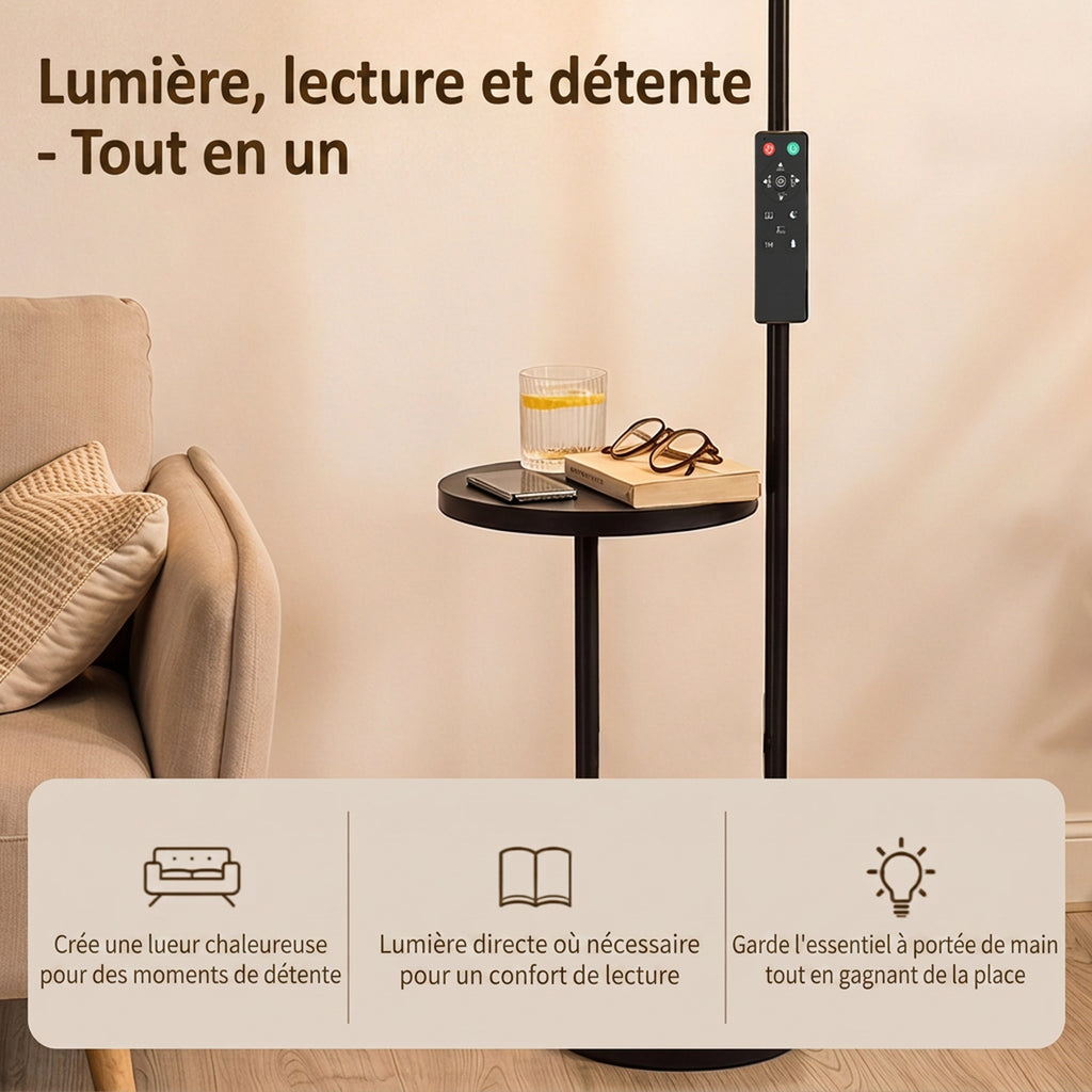 Lampadaire LED Dimmable 42W 4840LM Liseuse Réglable et Tablette Lampadaire sur Pied Salon 2700K-6000K Télécommande Noir-3