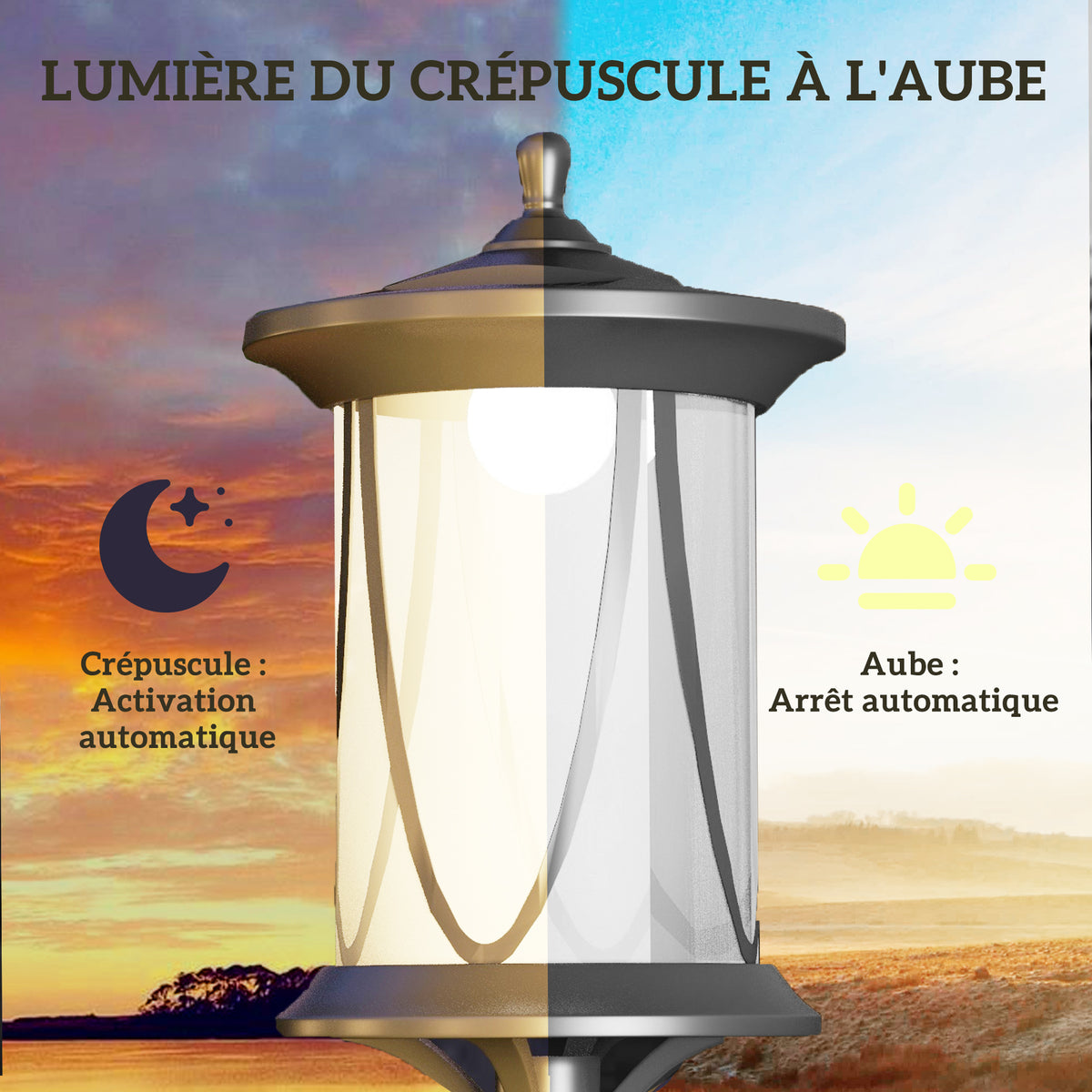 Lampadaire solaire extérieur lampadaire de jardin LED avec interrupteur marche/arrêt 17 x 17 x 127 cm noir-4