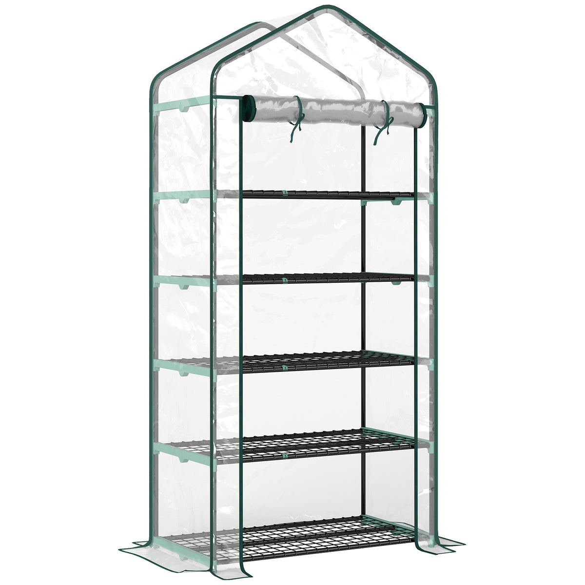 Serre de jardin PVC avec étagères 5 niveaux, serre de balcon, châssis en acier, porte zippée, 90x49x193cm, transparent-0