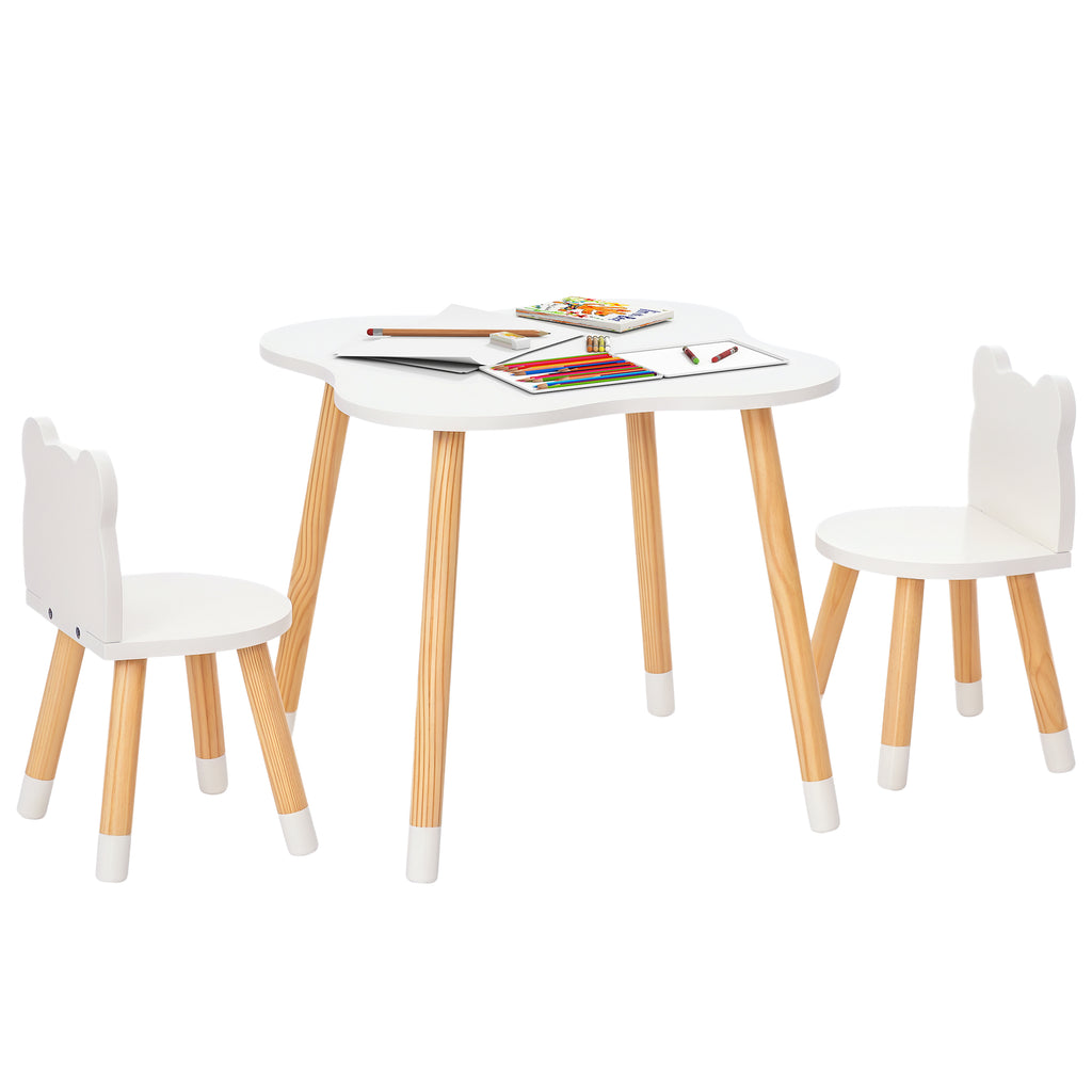 Ensemble table et chaises enfant design scandinave motif ourson bois pin MDF blanc-0