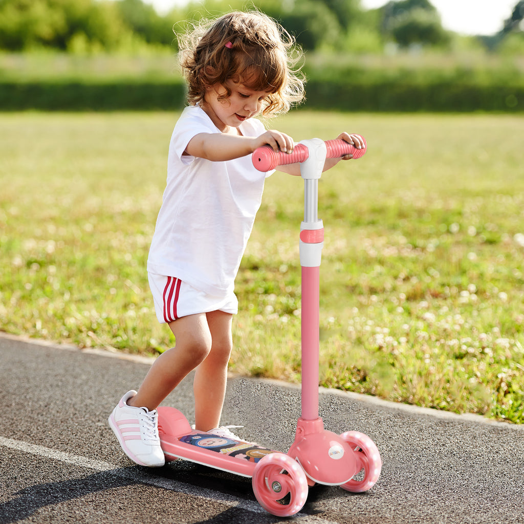 Trottinette enfant 3 Roues Lumineuses LED Hauteur Guidon réglable frein à Friction arrière de 2 à 6 ans Rose-1