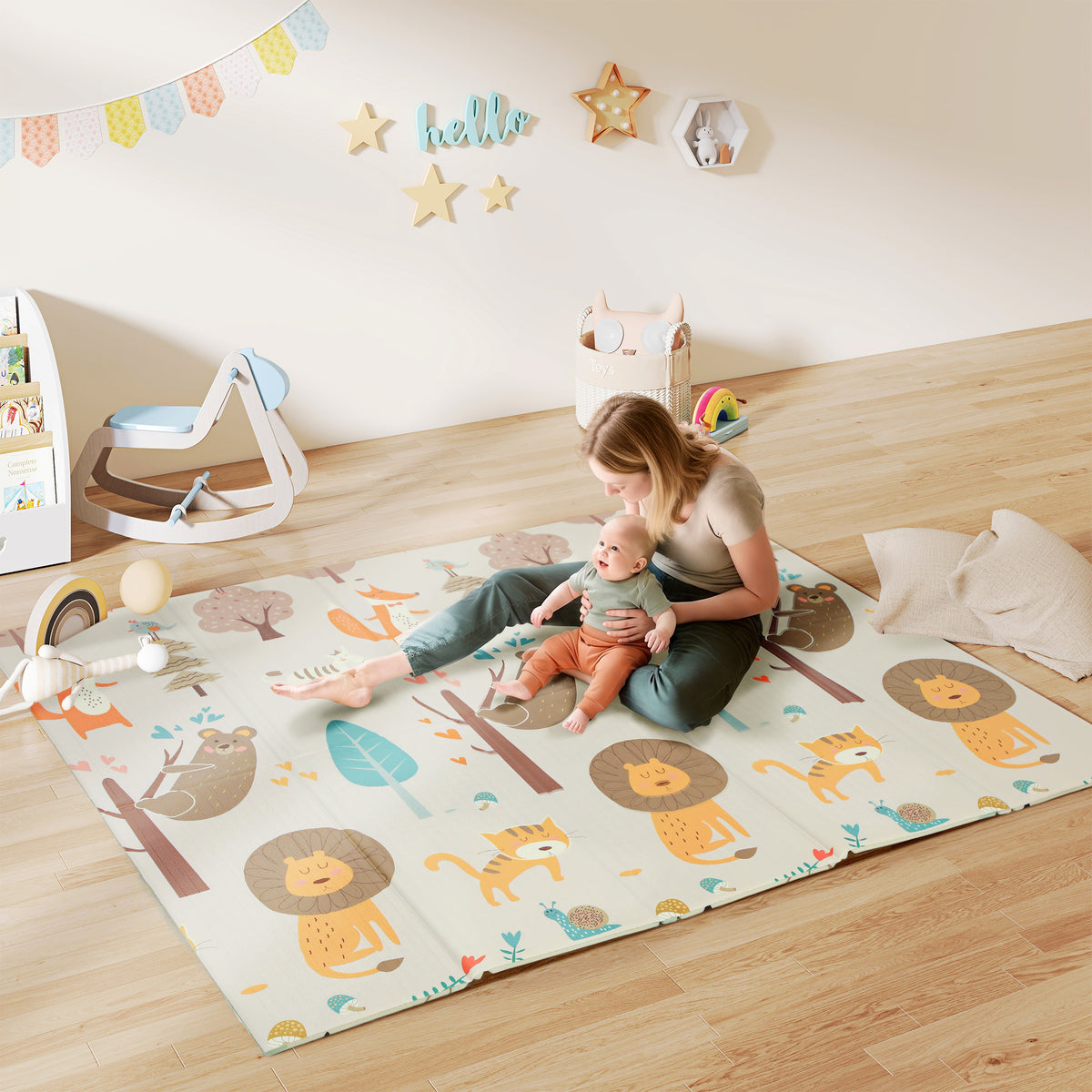Tapis de jeu pour enfant bebe, tapis d'éveil bébé pliable épais réversible en mousse, 196 x 176 x 1,5 cm, multicolore-1