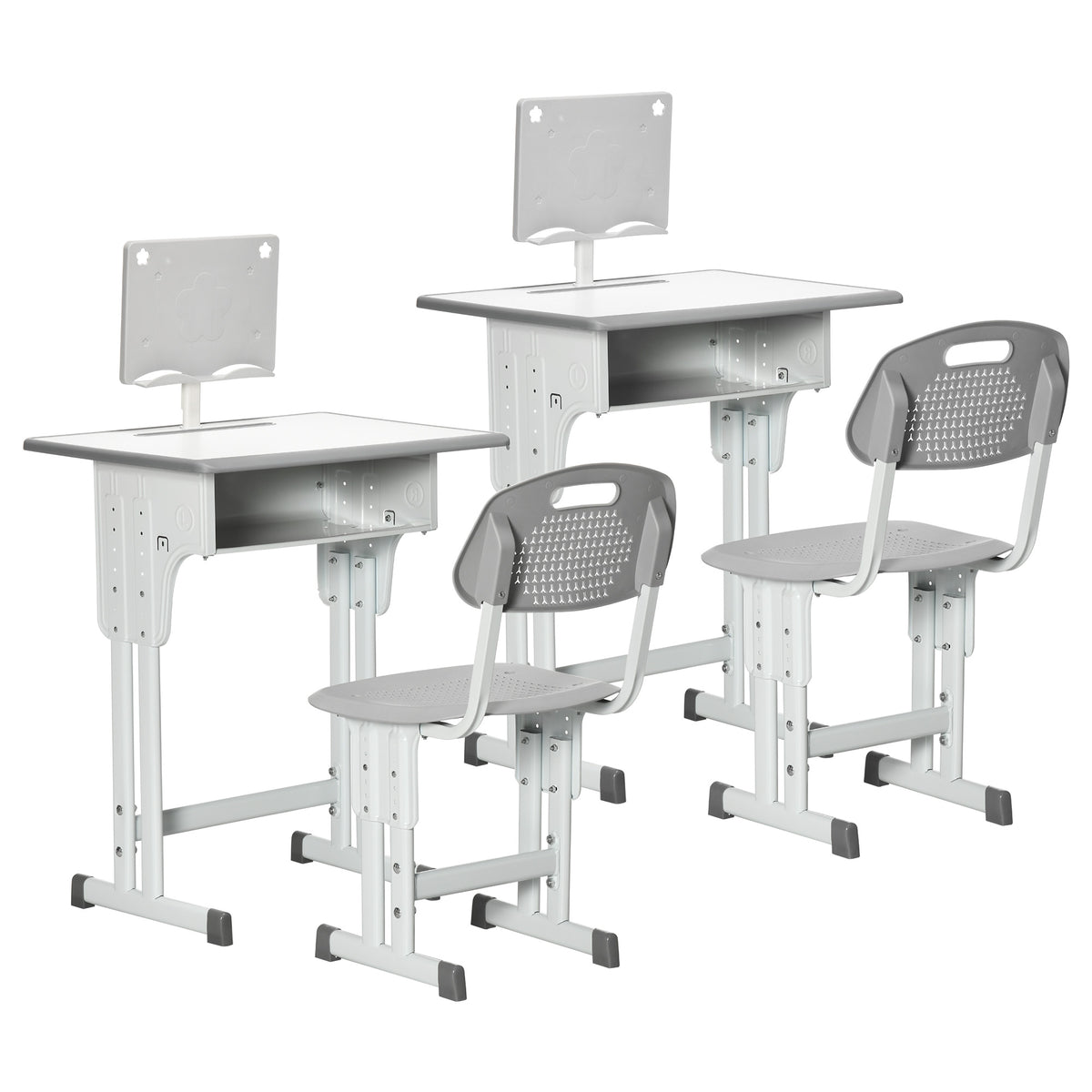 Bureau et chaise pour enfant lot de 2 avec support de lecture casier crochet et porte stylo 60 x 45x 90-102 cm gris-0