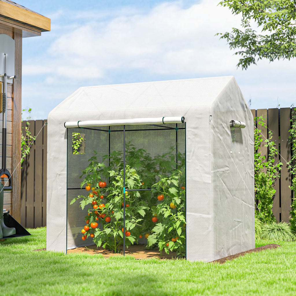 Serre de jardin PE, serre de balcon, bâche renforcée 135 g/m², châssis en acier, porte zippée, 200 x 140 x 200 cm, blanc-1