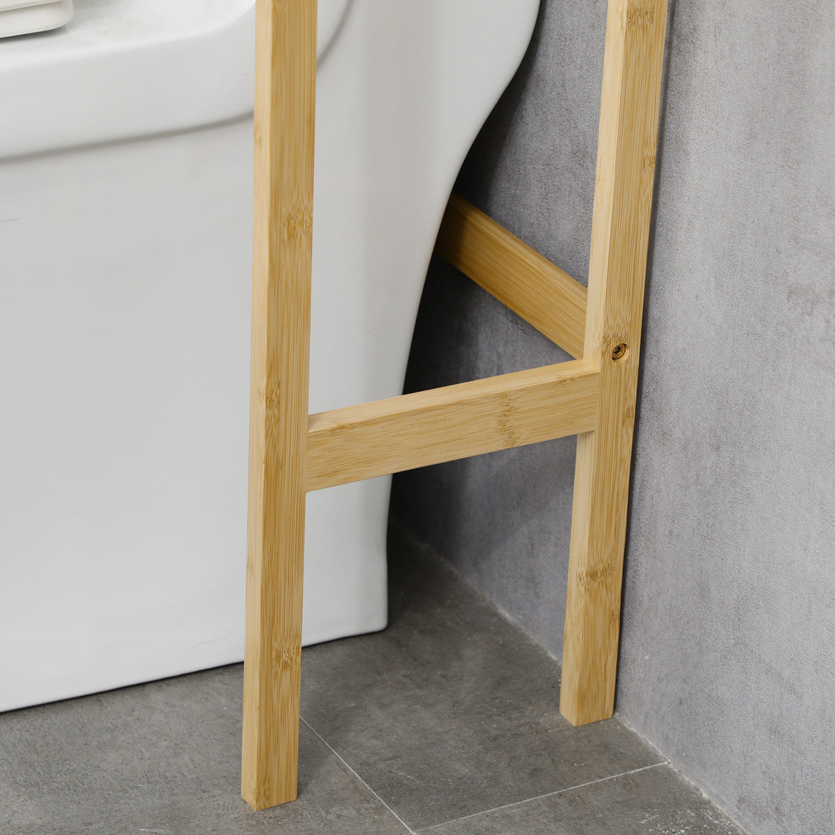 Étagère de toilettes meuble de salle de bain dessus toilette WC avec placard 2 portes et étagère ouverte 60 x 23 x 173 cm bambou-8