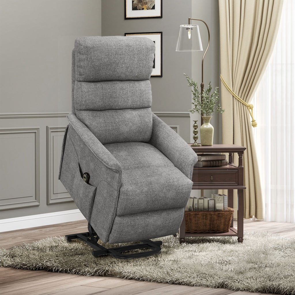 Fauteuil releveur électrique avec repose-pied dossier inclinable télécommande et pochette gris-1