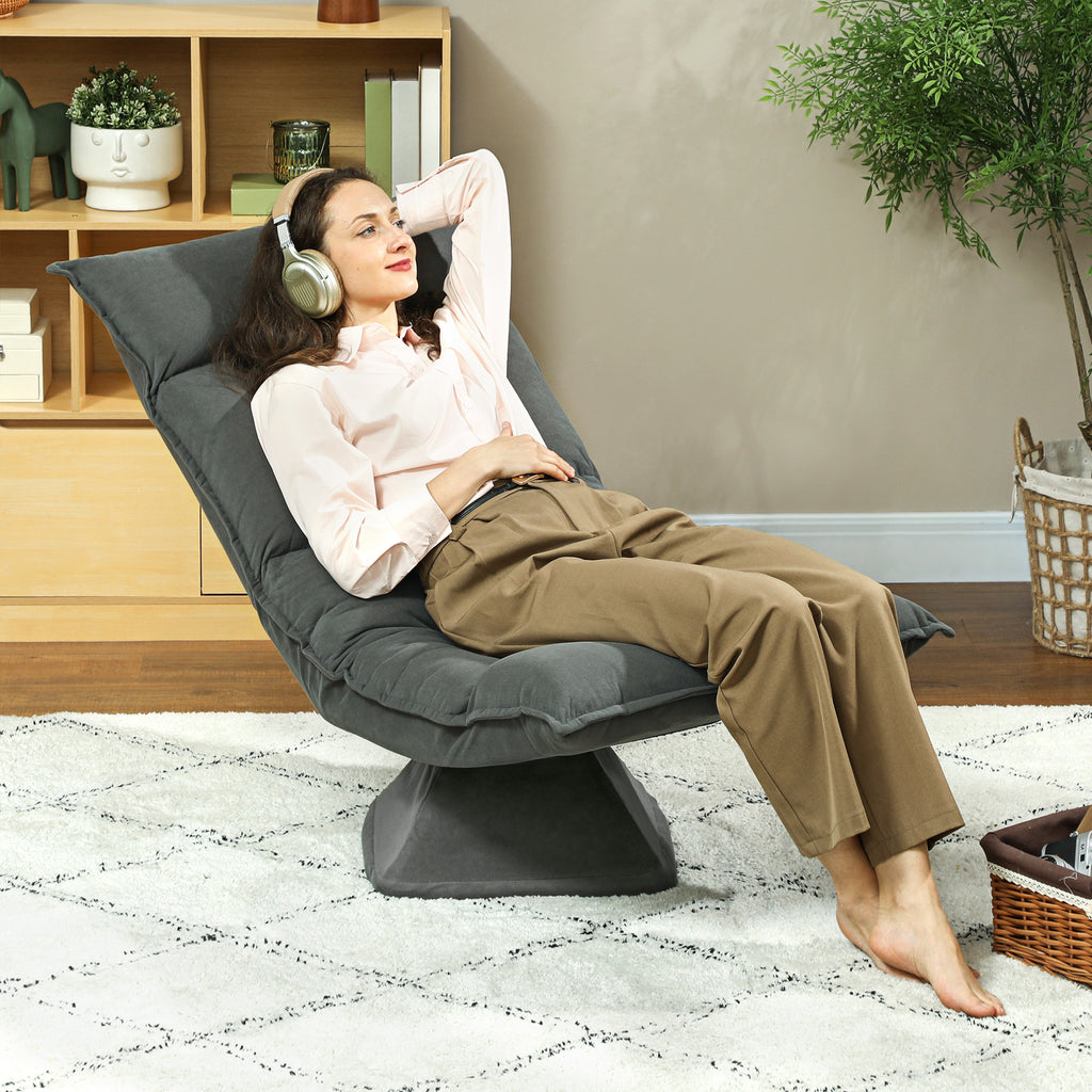 Chaise de sol pivotante à 360°, fauteuil pliable en velours avec dossier réglable 5 positions, 70x62x95cm, gris foncé-1