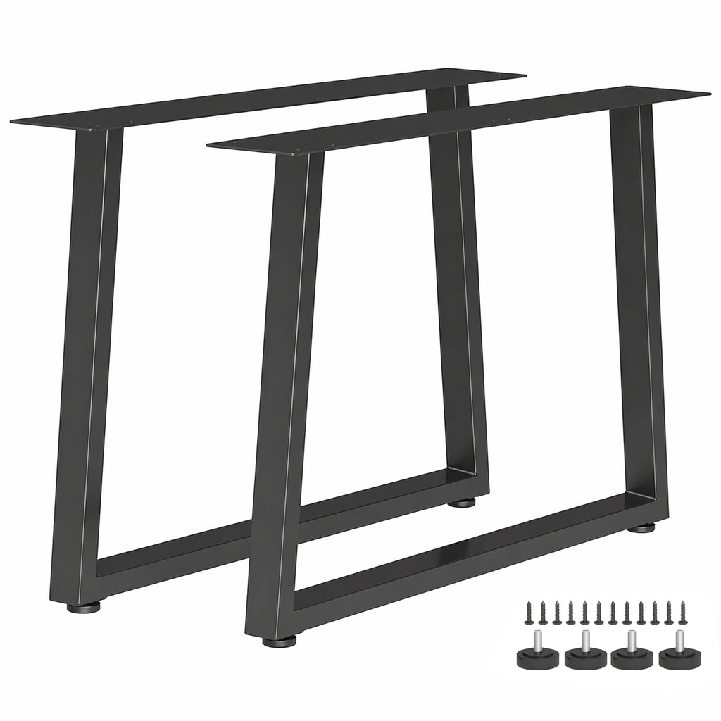 Pieds de table en acier, 60 x 43 cm, lot de 2 pieds de bureau trapezoïdes avec patins réglables et vis, noir-0