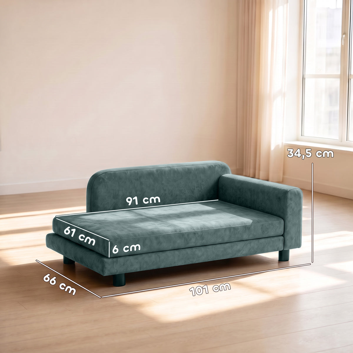 Canapé pour Chien Lit pour Chien Coussin Déhoussable Lavable Dossier Haut Accoudoirs Velours 101x66x34,5cm Gris-2