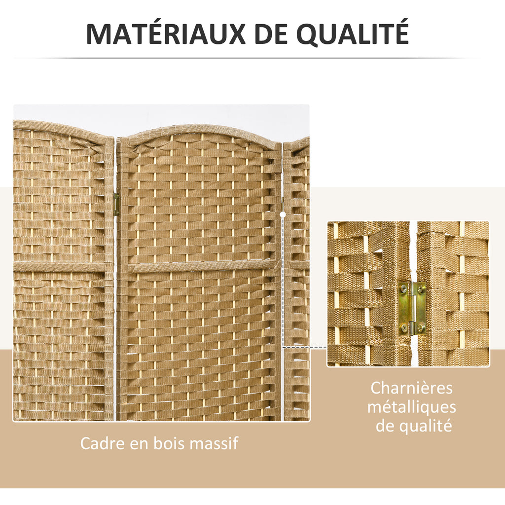 Paravent interieur en bois 4 panneaux 160 x 170 cm séparateur de pièce pliable pour salon, chambre à coucher, naturel-5