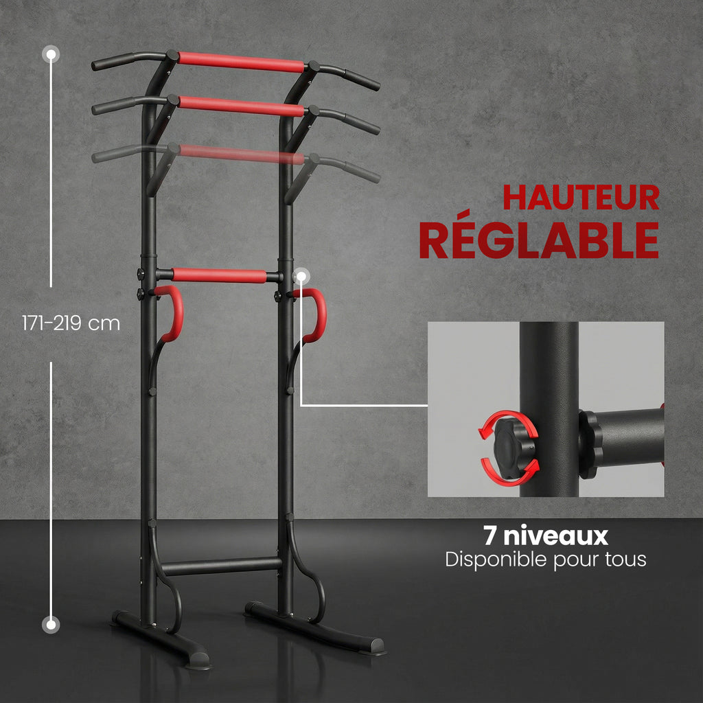 Station de musculation multifonctions barre de traction chaise romaine hauteur réglable acier noir rouge-4