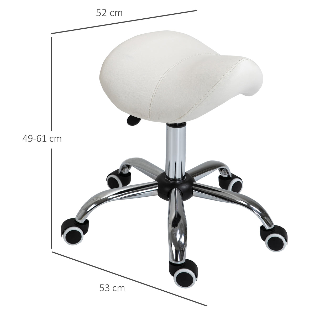 Tabouret à roulettes, tabouret de massage avec hauteur réglable 49-61 cm et selle ergonomique, chaise de travail à roulettes pivotant 360°, pour salon de massage tatouage clinique spa, blanc-2