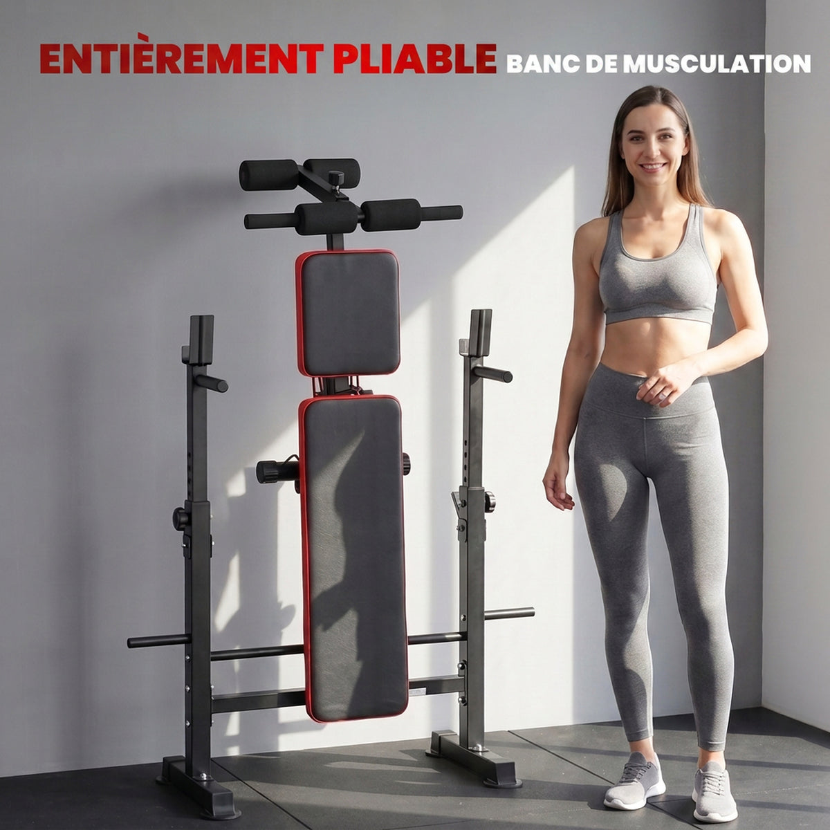 Banc de musculation complet multifonction avec dossier réglable, repose-jambes et support de poids 147x109x122cm noir-5