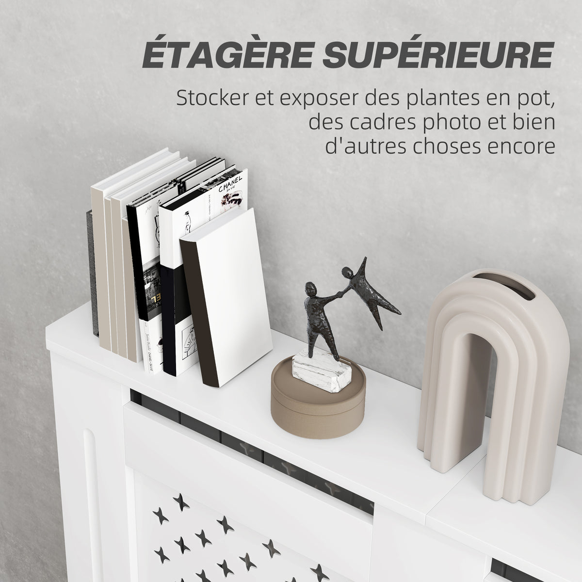 Couvercle de radiateur cache radiateur grille croisée pour salon chambre à coucher en bois 112l x 19P x 81,5H cm blanc-4