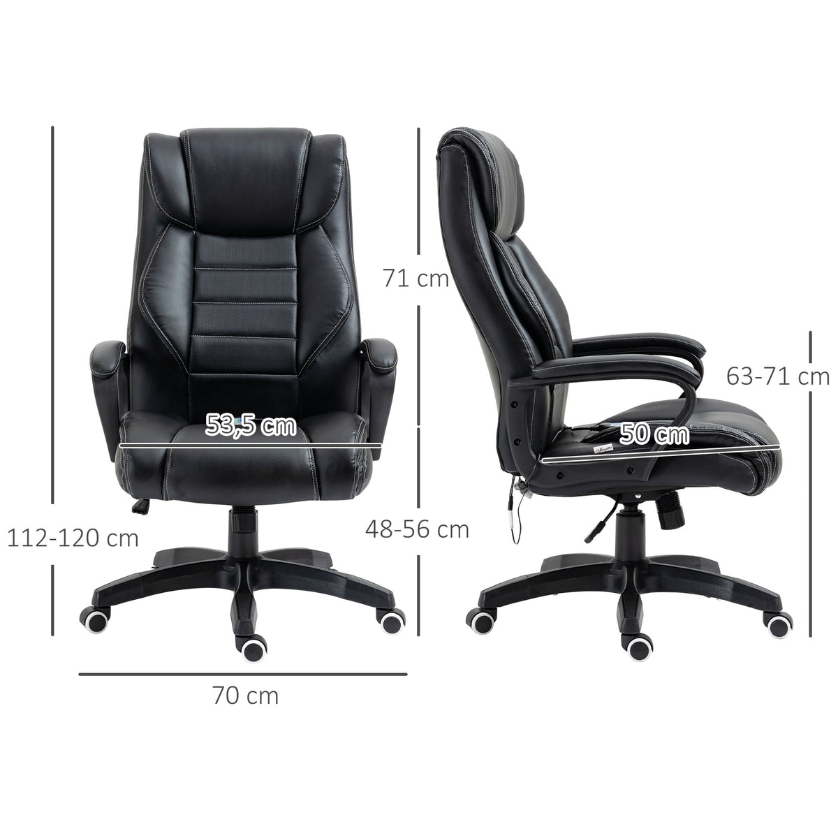 Fauteuil de bureau massant  fauteuil bureau ergonomique grand confort hauteur réglable fonction dossier à bascule revêtement synthétique noir-2