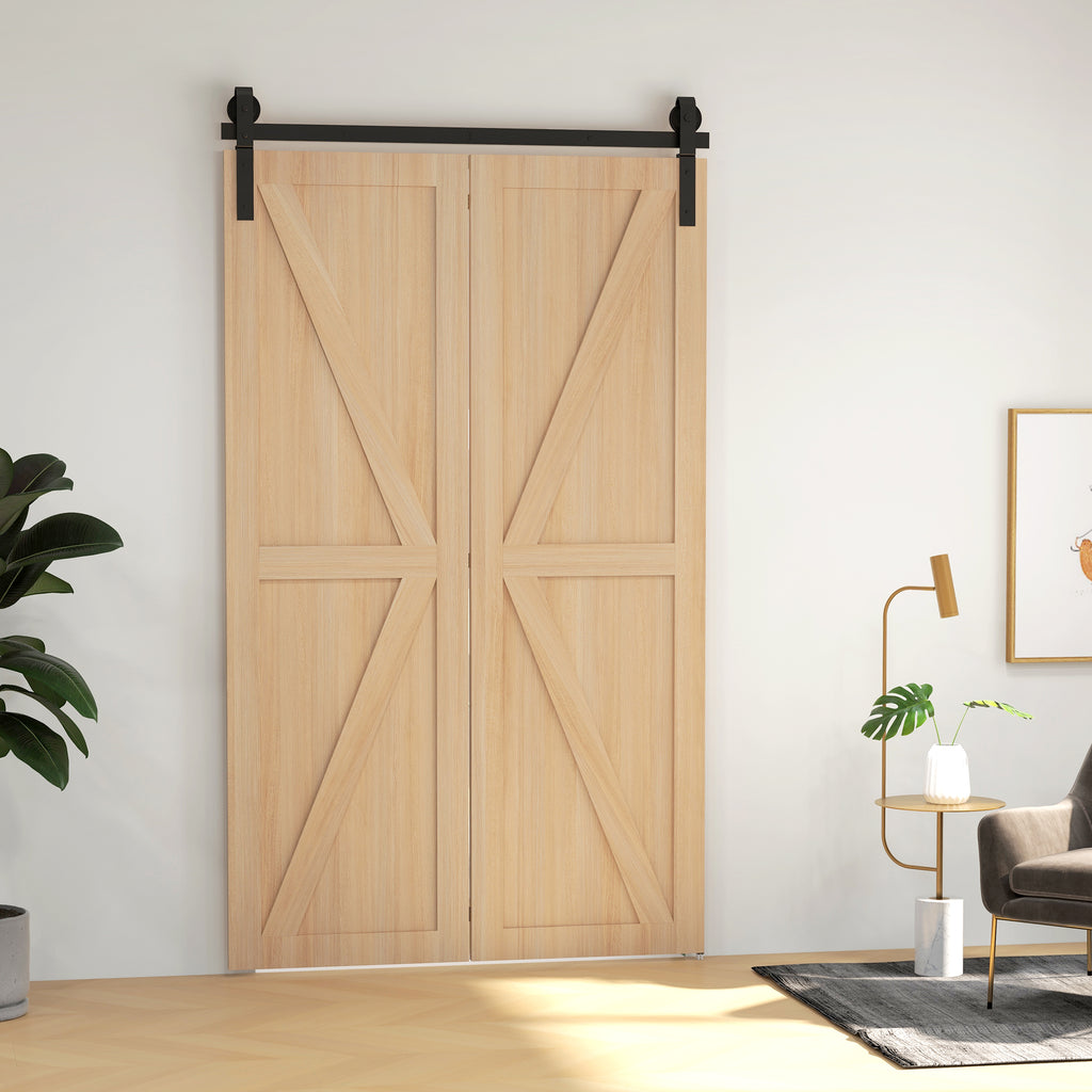 122 CM Quincaillerie de porte coulissante pliante kit de rails de porte de grange coulissante en acier pour 2 portes-9