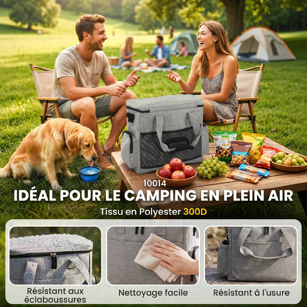 Sac de Transport pour Chien avec Poches, 2 Sacs à Nourriture, Bol Pliable, Séparateur Réglable, 38x17x35cm, Gris Clair-5